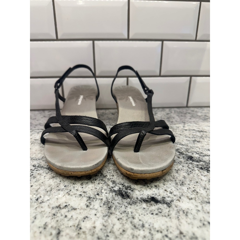 Patagonia Black Leather Wedge Sandals Strappy Thong Adjustable Women's Size 8.5 - Picture 2 of 8
